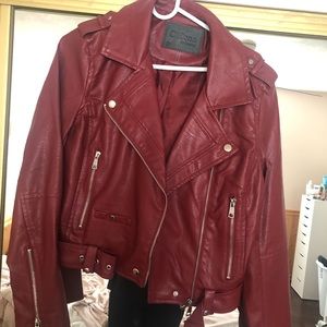 Red faux leather jacket